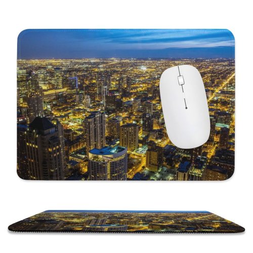 yanfind The Mouse Pad Chicago Illinois City Night Cityscape Sky Night Lights Buildings Skyscrapers Pattern Design Stitched Edges Suitable for home office game
