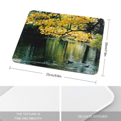yanfind The Mouse Pad Ujazdowski Park Warsaw Autumn Fall Natural Landscape Reflection Tree Leaf Bank Pattern Design Stitched Edges Suitable for home office game