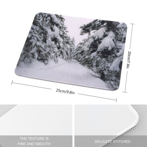 yanfind The Mouse Pad Fir Winter Road Geological Tree Branch Frost Winter Freezing Snow Vermont Biome Pattern Design Stitched Edges Suitable for home office game