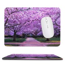 yanfind The Mouse Pad Cherry Blossom Trees Purple Flowers Pathway Park Floral Colorful Spring Beautiful Pattern Design Stitched Edges Suitable for home office game