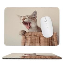 yanfind The Mouse Pad Yawning Wicker Felidae Portrait Whiskers Cute Mouth Sleepy Yawn Adorable Furry Face Pattern Design Stitched Edges Suitable for home office game
