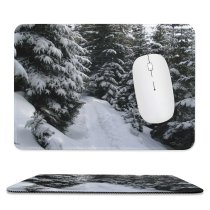yanfind The Mouse Pad Fir Winter Path Geological Tree Tree Plant Forest Winter Freezing Snow Woody Pattern Design Stitched Edges Suitable for home office game