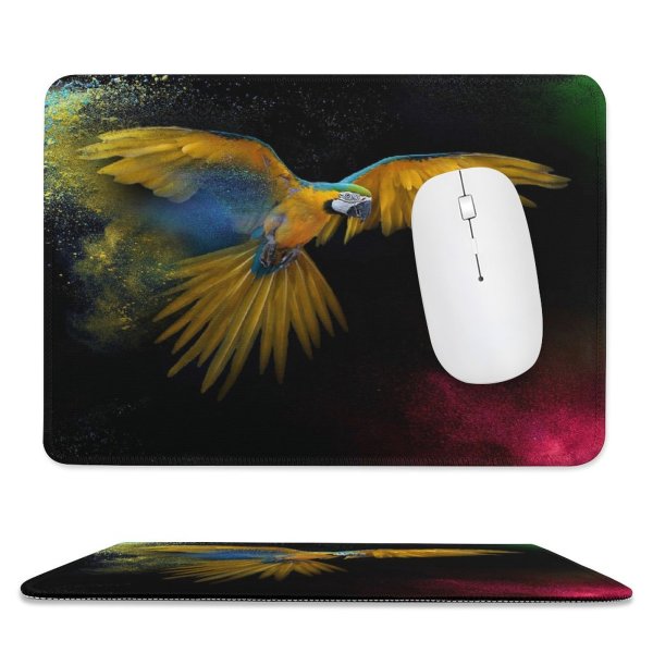 yanfind The Mouse Pad Dark Macaw Wings Feathers Colorful Splash Bird Pattern Design Stitched Edges Suitable for home office game