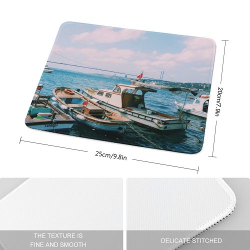 yanfind The Mouse Pad Boats Boat Fishing Docked Watercrafts Pattern Design Stitched Edges Suitable for home office game