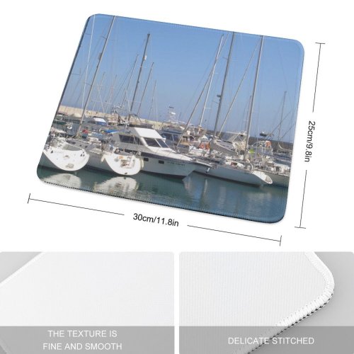 yanfind The Mouse Pad Marina Watercraft Harbor Marina Sailboat Boats Mast Sea Harbour Vehicle Dock Boat Pattern Design Stitched Edges Suitable for home office game