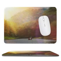 yanfind The Mouse Pad Boating Landscape Boat River Sunny Glare Lake Sun Pattern Design Stitched Edges Suitable for home office game