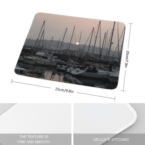 yanfind The Mouse Pad Marina Harbor Mast Sky Reflection Vehicle Atardecer Boat Atmospheric Port Puerto Pattern Design Stitched Edges Suitable for home office game