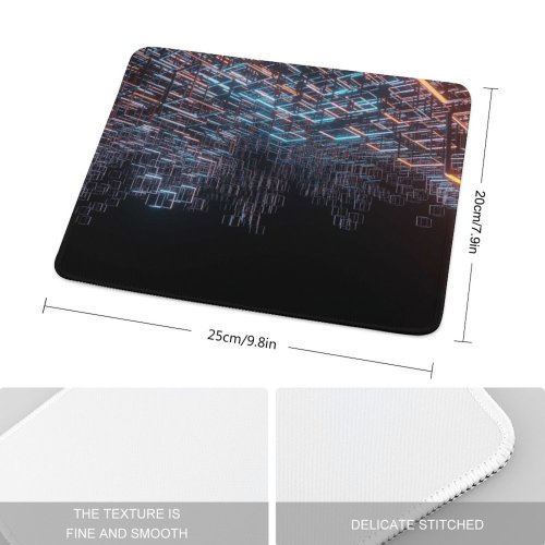 yanfind The Mouse Pad Abstract Cubes Structure Neon Lighting Hanging Metal Pattern Design Stitched Edges Suitable for home office game