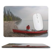 yanfind The Mouse Pad Boat Wilderness Canoe River Watercraft Outdoors Forest Woods Trees Lake Kayak Pattern Design Stitched Edges Suitable for home office game
