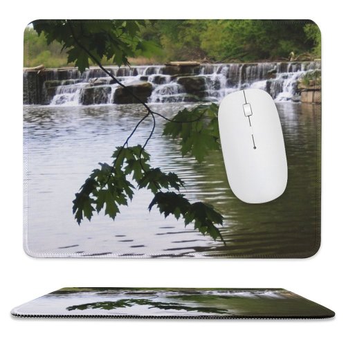 yanfind The Mouse Pad Waterfall Plants Spring Rocks Stones Resources Watercourse Natural Landscape River Vegetation Pattern Design Stitched Edges Suitable for home office game