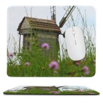 yanfind The Mouse Pad Mill Old Spring Decayed Derelict Plant Windmills Flowers Energy Wildflower Wood Wooden Pattern Design Stitched Edges Suitable for home office game