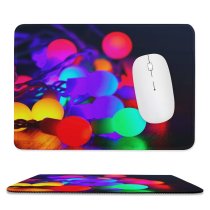 yanfind The Mouse Pad Blur Focus Dark Illuminated Lights Colorful String Round Bulbs Bokeh Christmas Decoration Pattern Design Stitched Edges Suitable for home office game