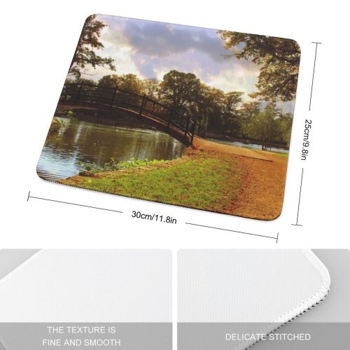 yanfind The Mouse Pad Bridge Bank Quiet Waterscape Peaceful Tree Bridge Humpback Park River Sky Peace Pattern Design Stitched Edges Suitable for home office game