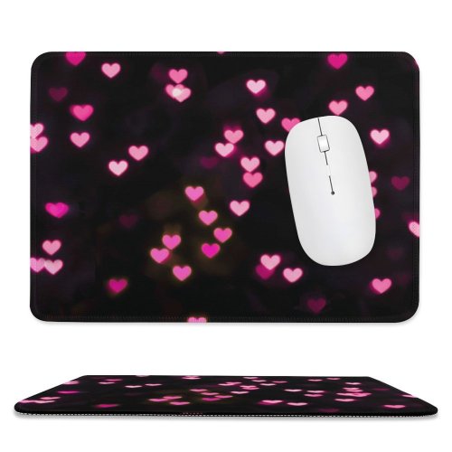 yanfind The Mouse Pad Black Dark Love Hearts Bokeh Glowing Lights Vibrant Blurred Heart Pattern Design Stitched Edges Suitable for home office game