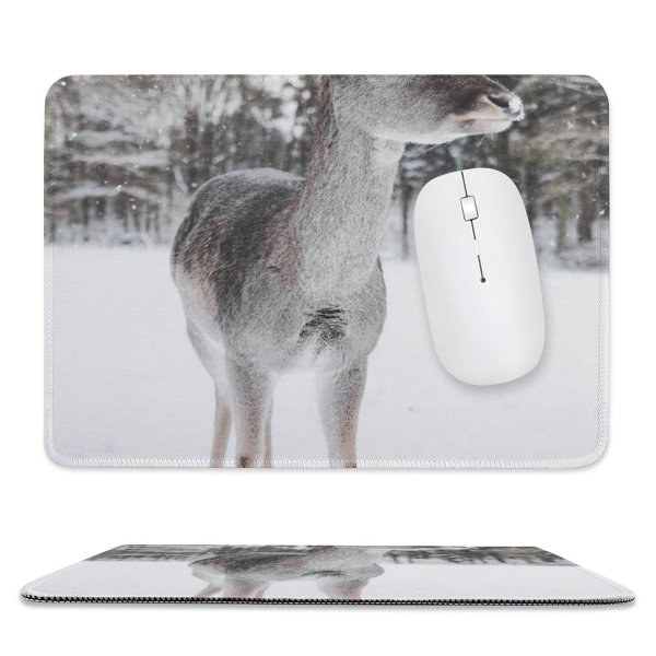 yanfind The Mouse Pad Frozen Freezing Deer Frost Wild Frosty Winter Outdoors Woods Icy Ice Wildlife Pattern Design Stitched Edges Suitable for home office game