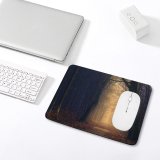yanfind The Mouse Pad Backlit Fog Dark Rural Forest Eerie Foggy Woods Fall Countryside Dawn Silhouette Pattern Design Stitched Edges Suitable for home office game
