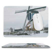 yanfind The Mouse Pad Building Mill Landscape Mill Sky Architecture Turbine Snow Winter Holland Windmill Wind Pattern Design Stitched Edges Suitable for home office game