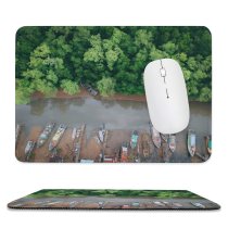 yanfind The Mouse Pad Boats Above Drone From River Forest Woods Trees Eye Bird's Watercrafts Aerial- Pattern Design Stitched Edges Suitable for home office game