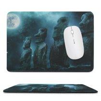 yanfind The Mouse Pad Moai Statues Easter Island Moon Stars Night Sky Pattern Design Stitched Edges Suitable for home office game