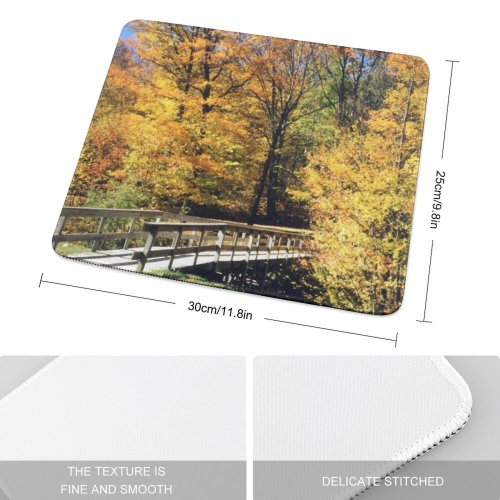 yanfind The Mouse Pad Vermont Leaves Fall Bridge Leaf Tree Autumn Colorful Natural Landscape Sky Deciduous Pattern Design Stitched Edges Suitable for home office game