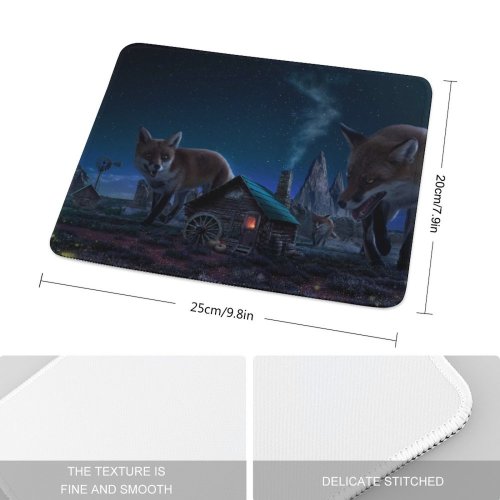 yanfind The Mouse Pad Carles Marsal Fantasy Witch Fox Wild Starry Sky Twilight Night Time Digital Pattern Design Stitched Edges Suitable for home office game