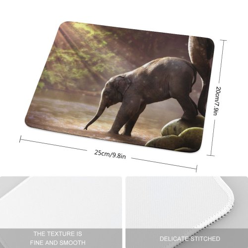 yanfind The Mouse Pad Comfreak Elephant Cub Rocks River Sun Rays Waterhole Daytime Pattern Design Stitched Edges Suitable for home office game