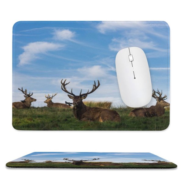 yanfind The Mouse Pad Reindeer Deer Antlers Grass Wildlife Herd Pattern Design Stitched Edges Suitable for home office game