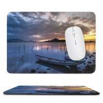 yanfind The Mouse Pad Boats Dawn Boat Evening Sunrise Ocean Sea Wooden Dusk Lake Reflection Sunset Pattern Design Stitched Edges Suitable for home office game