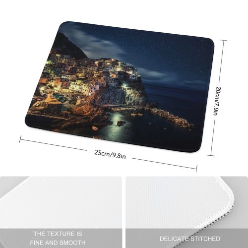 yanfind The Mouse Pad Dominic Kamp Manarola Town Cinque Terre Night Time Seascape Starry Sky Boats Pattern Design Stitched Edges Suitable for home office game