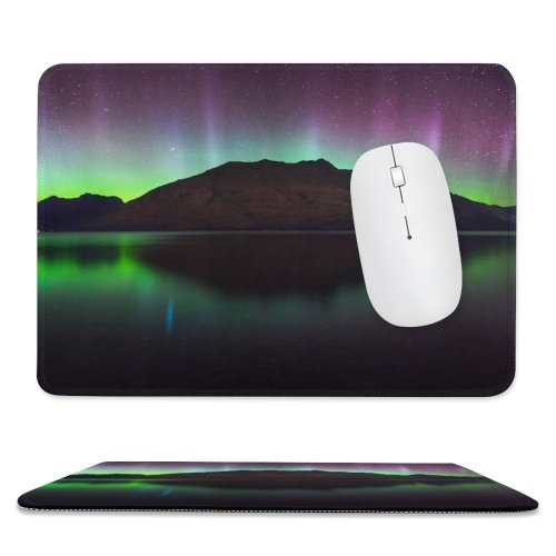 yanfind The Mouse Pad Cecil Peak Zealand Aurora Borealis Northern Lights Starry Sky Night Time Lake Pattern Design Stitched Edges Suitable for home office game