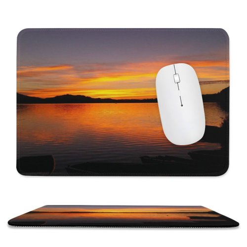 yanfind The Mouse Pad Boats Backlit Placid Sunset Landscape Evening Light Beach Sun Sunrise Outdoors Seashore Pattern Design Stitched Edges Suitable for home office game