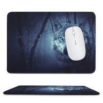 yanfind The Mouse Pad Black Dark Wolf Eyes Snowfall Winter Night Forest Pattern Design Stitched Edges Suitable for home office game