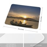 yanfind The Mouse Pad Boats Backlit Dawn Sunrise Silhouette Canoe Sea Fishermen Watercraft Dusk Lake Sun Pattern Design Stitched Edges Suitable for home office game