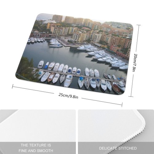 yanfind The Mouse Pad Marina City Harbor Transportation Waterway Yacth Buildings Vehicle Bay Monaco Dock Boat Pattern Design Stitched Edges Suitable for home office game