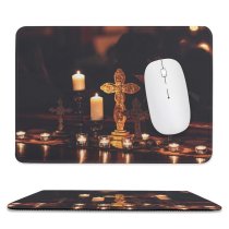 yanfind The Mouse Pad Blur Focus Dark Candles Lighted Religion Celebration Illuminated Depth Evening Field Light Pattern Design Stitched Edges Suitable for home office game