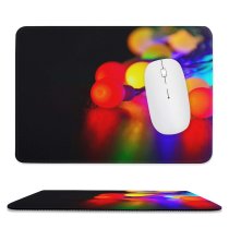 yanfind The Mouse Pad Blur Focus Dark Illuminated Lights Colorful String Luminescence Round Bulbs Bokeh Christmas Pattern Design Stitched Edges Suitable for home office game