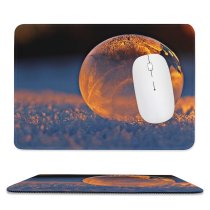 yanfind The Mouse Pad Blur Frozen Soap Winter Ball Freeze Icy Landscape Evening Light Snow Outdoors Pattern Design Stitched Edges Suitable for home office game
