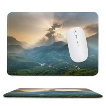 yanfind The Mouse Pad Backlit Fog Beautiful Forest Scenery Clouds Sunlight Sunset Grass Landscape Daylight Evening Pattern Design Stitched Edges Suitable for home office game