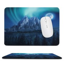 yanfind The Mouse Pad Moon Aurora Borealis Mountains Winter Forest Night Pattern Design Stitched Edges Suitable for home office game