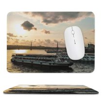 yanfind The Mouse Pad Boats City Port Sunset Evening Pier Travel Marina Ferry Cruise Watercrafts Dock Pattern Design Stitched Edges Suitable for home office game