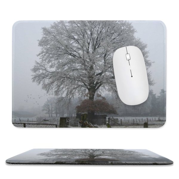 yanfind The Mouse Pad Tree Ice Snow Atmospheric Natural Landscape Fog Mist Freezing Winter Frost Woody Pattern Design Stitched Edges Suitable for home office game