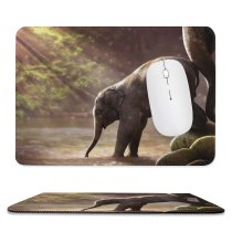 yanfind The Mouse Pad Comfreak Elephant Cub Rocks River Sun Rays Waterhole Daytime Pattern Design Stitched Edges Suitable for home office game