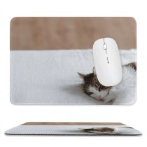 yanfind The Mouse Pad Wood Winter Funny Cute Sleep Cat Young Little Eye Portrait Family Kitten Pattern Design Stitched Edges Suitable for home office game
