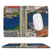 yanfind The Mouse Pad Boats Community Home Connection Roofs Dwelling Top Bridge Watercrafts Urban Banten River Pattern Design Stitched Edges Suitable for home office game