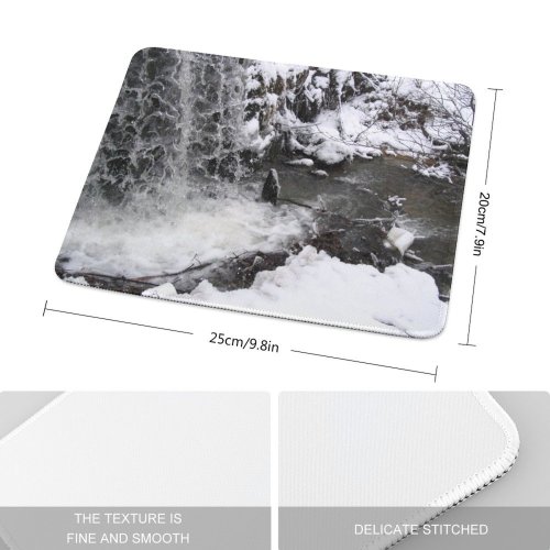 yanfind The Mouse Pad Waterfall Winter Ice Snow Resources Stream Watercourse Geological Rapid Freezing River Pattern Design Stitched Edges Suitable for home office game