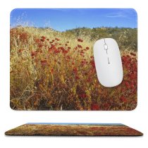 yanfind The Mouse Pad Family Ecoregion Mountains Vegetation Coquelicot Plant Fall Leaf Wildflower Grass Meadow Hills Pattern Design Stitched Edges Suitable for home office game