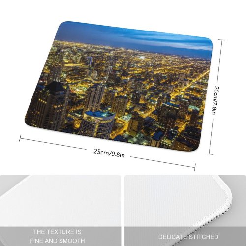 yanfind The Mouse Pad Chicago Illinois City Night Cityscape Sky Night Lights Buildings Skyscrapers Pattern Design Stitched Edges Suitable for home office game