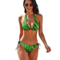 yanfind Bikini Palm Tree Leaf Fresh Plant Grass Family Women's Sexy Backless Swimwear Two Piece Summer