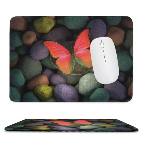 yanfind The Mouse Pad Butterfly Stones Colorful Focus Pebbles Pattern Design Stitched Edges Suitable for home office game