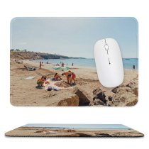 yanfind The Mouse Pad Boats Clear Coast Sand Umbrellas Vacation Scenery Coastline Travel Oceanside Leisure Sunny Pattern Design Stitched Edges Suitable for home office game